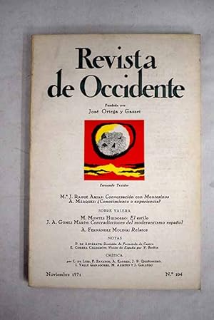 Bild des Verkufers fr Revista de Occidente, Ao 1971, n 104:: Conversacin con Montesinos; Conocimiento o experiencia?; Sobre Valera: El estilo; Las contradicciones del moderantismo espaol; Relatos zum Verkauf von Alcan Libros