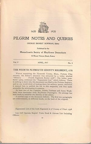 Imagen del vendedor de Pilgrim Notes and Queries April 1917, Vol. V No. 4 a la venta por Kenneth Mallory Bookseller ABAA