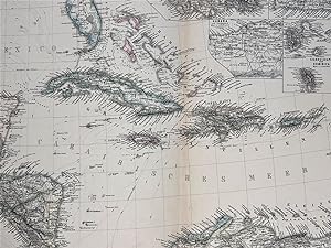 Caribbean Sea Cuba Jamaica Puerto Rico Bahamas 1879 Petermann detailed map