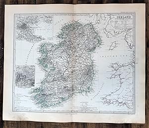 Ireland Dublin Cork Killarney Lakes Galway Belfast 1880 Petermann detailed map