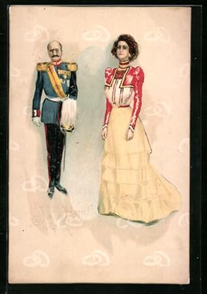 Bild des Verkufers fr Knstler-Ansichtskarte Ja oder Nein!, Alter Soldat und junge Dame zum Verkauf von Bartko-Reher