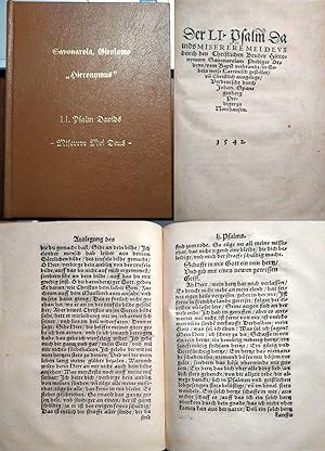 Bild des Verkufers fr Der LI. [51.] Psalm Davids Miserere Mei Deus durch den Christlichen Bruder Hieronymum Savonarolam, Prediger Ordens / vom Bapst verbrandt / in Gebets weise Lateinisch gestellet / un[d] Christlich ausgelegt / Verdeutscht durch Johan. Spangenberg Prediger zu Northausen. zum Verkauf von Antiquariat Kretzer