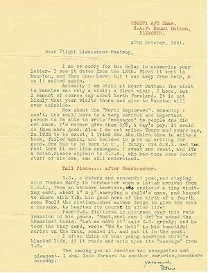 Seller image for T.E. LAWRENCE a.k.a 'LAWRENCE OF ARABIA' IN A REMARKABLE LETTER REVEALS: ''I DO NOT WRITE. YEARS AND YEARS AGO, IN 1922 TO BE EXACT, I TRIED FOR THE THIRD TIME TO WRITE A BOOK, FAILED AGAIN, AND DECIDED TO PACK UP WRITING FOR GOOD. ONE HAS TO BE BORN TO IT, I FANCY. OLD G.B.S. AND THE REST TURN IT OUT LIKE SAUSAGES. I SWEAT AND SWEAT '' for sale by Gerard A.J. Stodolski, Inc.  Autographs