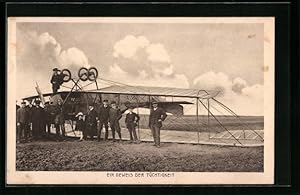 Bild des Verkufers fr Ansichtskarte Ein Beweis der Tchtigkeit, Doppeldecker-Flugzeug steht Kopf zum Verkauf von Bartko-Reher