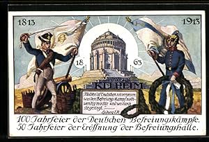 Ansichtskarte Kelheim, Jahrhundertfeier in der Befreiungshalle 1913, Deutsche Soldaten mit Fahne,...