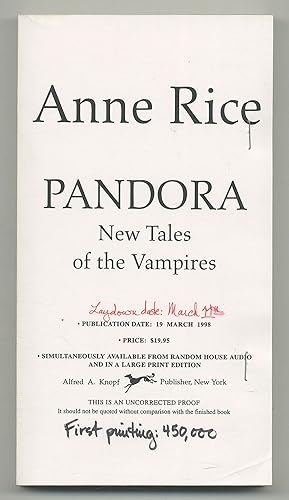Bild des Verkufers fr Pandora: New Tales of the Vampires zum Verkauf von Between the Covers-Rare Books, Inc. ABAA