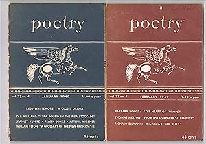 Image du vendeur pour Poetry (Journal), 1949 - 10 issues: Vol. 73, No. 5, Feb; Vol. 73, No.6, Marcht.; Vol. 74, No. 1,April.; Vol. 74, No. 3, Jun.; Vol. 74, No. 4, July.; Vol. 74, No. 6, Sept; Vol. 75, No. 1, Oct; Vol. 75, No.2, Nov., Vol. 75, No. 3, Dec., mis en vente par Heath Hill Books Etc.