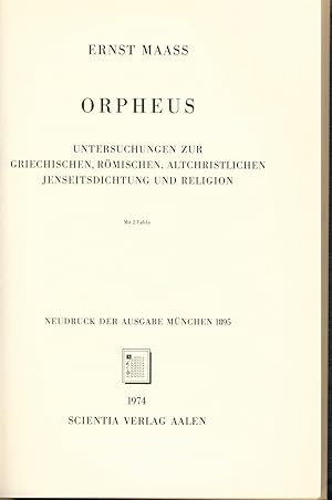 Bild des Verkufers fr Orpheus Untersuchungen zur griechischen, rmischen, altchristlichen Jenseitsdichtung und Religion zum Verkauf von avelibro OHG