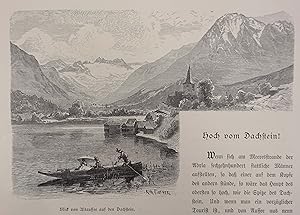 Bild des Verkufers fr Blick von Altaussee auf den Dachstein. Holzstich n. Richard Pttner um 1880, ca. 12,5 x 19 cm zum Verkauf von Antiquariat Johannes Mller