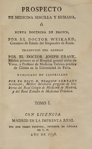 Bild des Verkufers fr PROSPECTO DE MEDICINA SENCILLA Y HUMANA,  NUEVA DOCTRINA DE BROWN. zum Verkauf von Livraria Castro e Silva