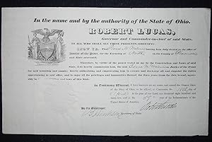 Justice of the Peace Commission for Isaac M. Wallace signed by Gov. Robert Lucas of Ohio 1835