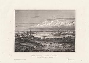 New York und Williamsburg (von der Nady Yard aus gesehen). Stahlstich-Ansicht.