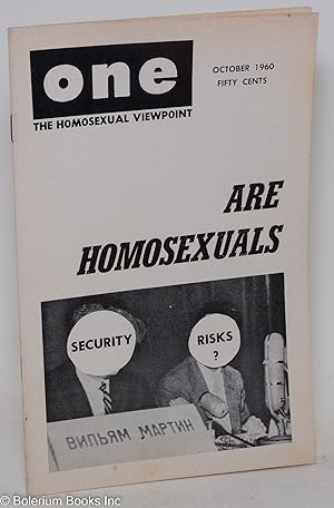 Image du vendeur pour ONE Magazine: the homosexual viewpoint; vol. 8, #10, October 1960; Are homosexuals security risks mis en vente par Bolerium Books Inc.