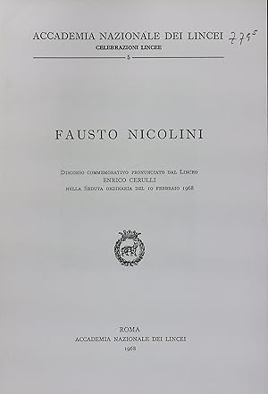 Imagen del vendedor de Atti della Accademia Nazionale dei Lincei. Celebrazioni Lincee 5. Fausto Nicolini. a la venta por Antiquariat Bookfarm