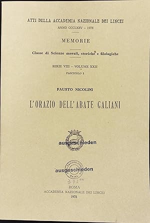 Bild des Verkufers fr L'orgazio dell'abate galiani. (=Atti della Accademia Nazionale dei Lincei. Memorie. Classe di Science morali, storiche e filologiche. Serie VIII - Volume XXII. Fascicolo 2.) zum Verkauf von Antiquariat Bookfarm