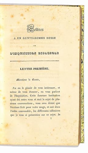 Image du vendeur pour Lettres  un gentilhomme russe sur l' inquisition espagnole. mis en vente par Librairie Lettres Slaves - Francis