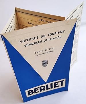 Seller image for Voitures de tourisme. Vhicules utilitaires. Tarif N 138. 20 septembre 1936. for sale by pages volantes