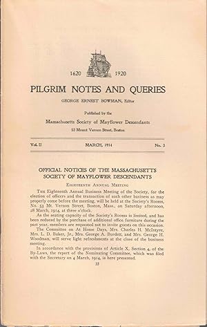 Image du vendeur pour Pilgrim Notes and Queries March 1914, Vol. II No. 3 mis en vente par Kenneth Mallory Bookseller ABAA