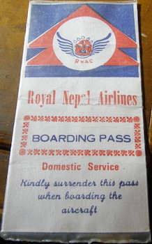 Royal Nepal Airlines Boarding Pass.