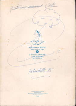 Menus et cartes pour Jean-Pierre Crouzil. Signed.