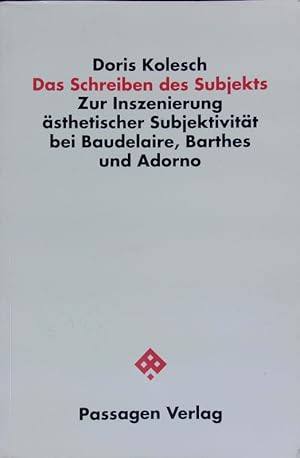 Bild des Verkufers fr Das Schreiben des Subjekts. Zur Inszenierung sthetischer Subjektivitt bei Baudelaire, Barthes und Adorno. zum Verkauf von Antiquariat Bookfarm