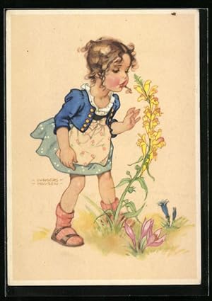 Bild des Verkufers fr Knstler-Ansichtskarte Ilse Wende-Lungershausen: Mdchen mit Blumen zum Verkauf von Bartko-Reher