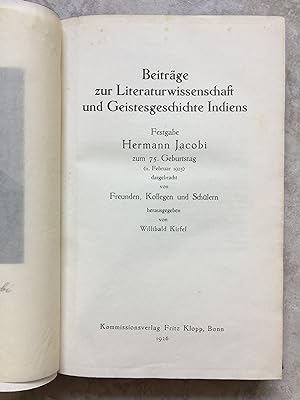 Beiträge zur Literaturwissenschaft und Geistesgeschichte Indiens - Festgabe Hermann Jacobi zum 75...