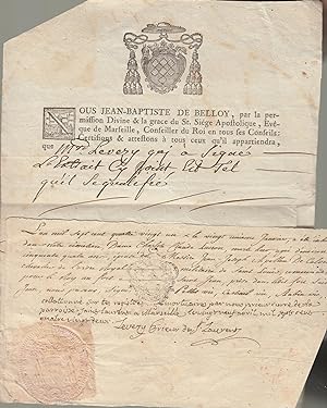 Lettre provenant de l'Evéché de Marseille : certificat d'inhumation imprimée dont les blancs sont...