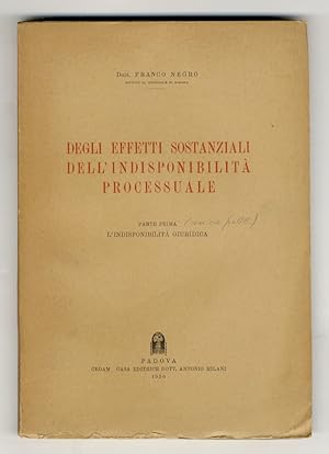 Degli effetti sostanziali dell'indisponibilità processuale. Parte prima [unica pubblicata]: L'ind...