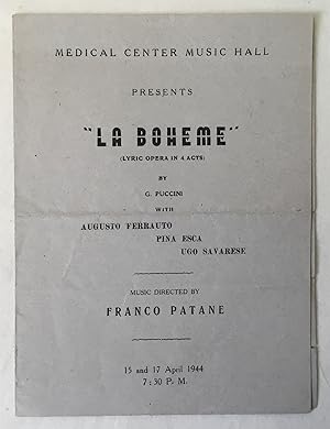 La Boheme. Lyric Opera in 4 Acts. [theatrical programme]