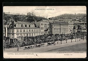 Ansichtskarte Karlsbad, Hotel Goldener Schild, Roscher`s Hotels