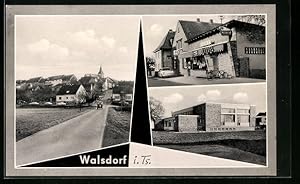 Ansichtskarte Walsdorf i. T., Rewe Geschäft, Ortsansicht