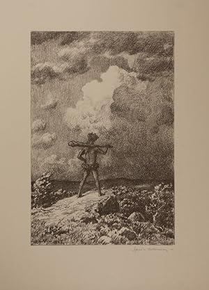 Imagen del vendedor de Mann mit Keule in Landschaft. Lithographie auf Japanpapier, rechts unten mit Bleistift signiert a la venta por Antiquariat  Braun