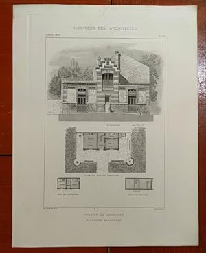 2 Belles Gravures De MAISON DE JARDINIER Gaudré Architecte Moniteur Des Architectes 1881 planches...