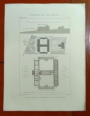 Belle Gravure De Collège Communal de COULOMMIERS Marmottin architecte Moniteur Des Architectes 18...