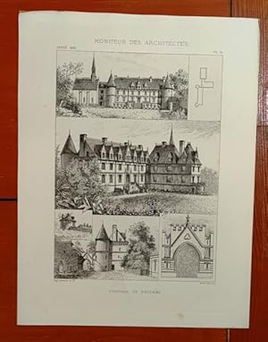 Belle Gravure De CHATEAU DE REIGNAC Garen Moniteur Des Architectes 1881 Pl 15