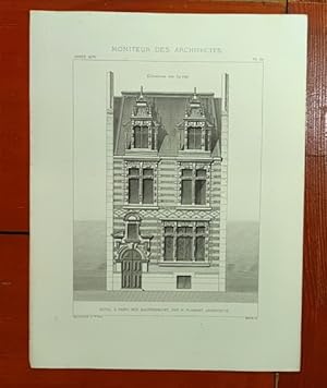 Belle Gravure De Hotel à Paris rue Bauffremont FLAMANT architecte Moniteur Des Architectes 1878 P...