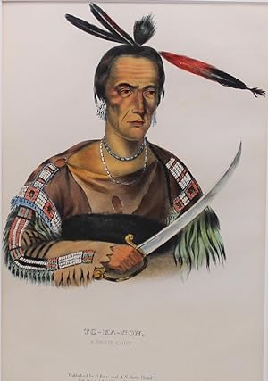 Bild des Verkufers fr TO-KA-CON: A Sioux Chief [Original Hand-colored Lithograph from the 1855 Octavo Edition of HISTORY OF THE INDIAN TRIBES OF NORTH AMERICA] zum Verkauf von Tennyson Williams Books and Fine Art