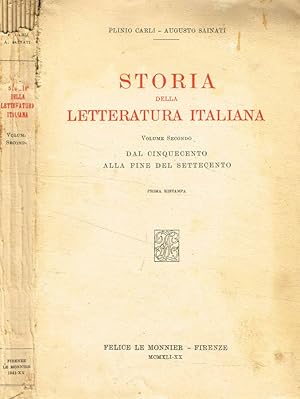 Bild des Verkufers fr Storia della letteratura italiana vol.II Dal Cinquecento alla fine del Settecento zum Verkauf von Biblioteca di Babele