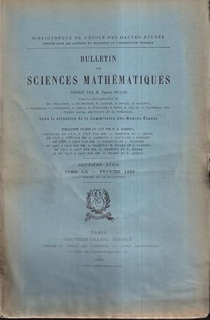 Bild des Verkufers fr Bulletin des Sciences Mathmatiques fvrier 1936 zum Verkauf von PRISCA