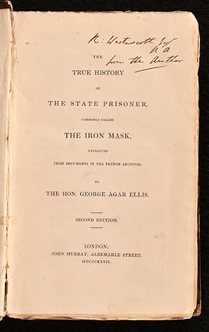 Immagine del venditore per The True History of The State Prisoner Commonly Called The Iron Mask, Extracted from Documents in the French Archives venduto da Rooke Books PBFA