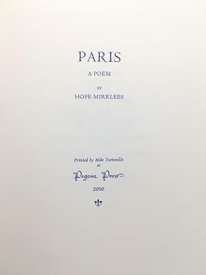 Bild des Verkufers fr Paris a Poem. [With an afterword by Mike Tortorello] zum Verkauf von James Cummins Bookseller, ABAA