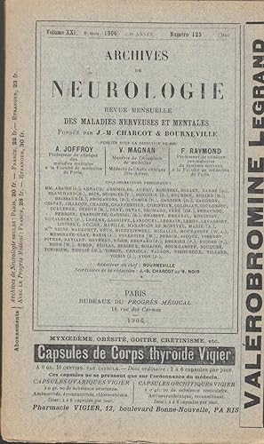 Bild des Verkufers fr Archives de Neurologie revue mensuelle des maladies nerveuses et mentales fonde par Jean-Martin Charcot publie sous la direction de Alix Joffroy & Valentin Magnan & Fulgence Raymond volume XXI n 125 zum Verkauf von PRISCA