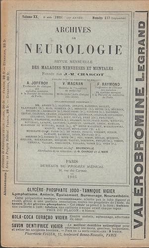 Bild des Verkufers fr Archives de Neurologie revue mensuelle des maladies nerveuses et mentales fonde par Jean-Martin Charcot publie sous la direction de Alix Joffroy & Valentin Magnan & Fulgence Raymond volume XX n 117 zum Verkauf von PRISCA