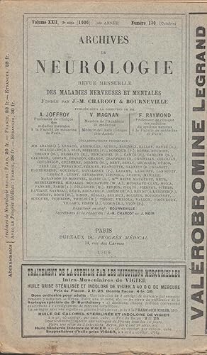 Imagen del vendedor de Archives de Neurologie revue mensuelle des maladies nerveuses et mentales fonde par Jean-Martin Charcot publie sous la direction de Alix Joffroy & Valentin Magnan & Fulgence Raymond volume XXII n 130 a la venta por PRISCA