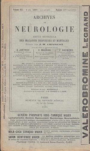 Bild des Verkufers fr Archives de Neurologie revue mensuelle des maladies nerveuses et mentales fonde par Jean-Martin Charcot publie sous la direction de Alix Joffroy & Valentin Magnan & Fulgence Raymond volume XX n 117 zum Verkauf von PRISCA