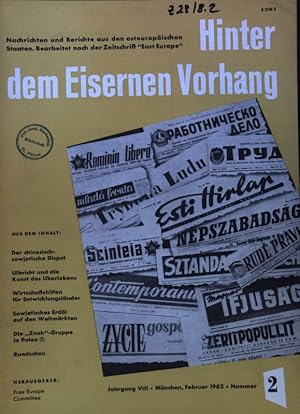 Bild des Verkufers fr Neue Phase im chinesisch-sowjetischen Disput. - in: Hinter dem Eisernen Vorhang; Nachrichten und Berichte aus den osteuropischen Staaten. Jahrgang VIII., Nummer 2; zum Verkauf von books4less (Versandantiquariat Petra Gros GmbH & Co. KG)