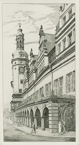 Margot Bitzer, Architekturansicht , Leipzig. - Margot Bitzer. - "Leipzig. Altes Rathaus".