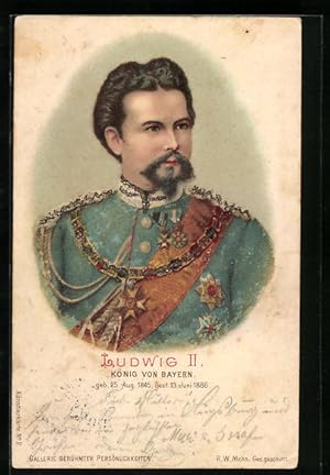 Lithographie Portrait von Ludwig II., König von Bayern