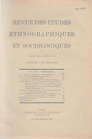 Seller image for Revue des tudes ethnographiques et sociologiques publ. sous la dir. de Arnold van Gennep. 11-12 for sale by PRISCA